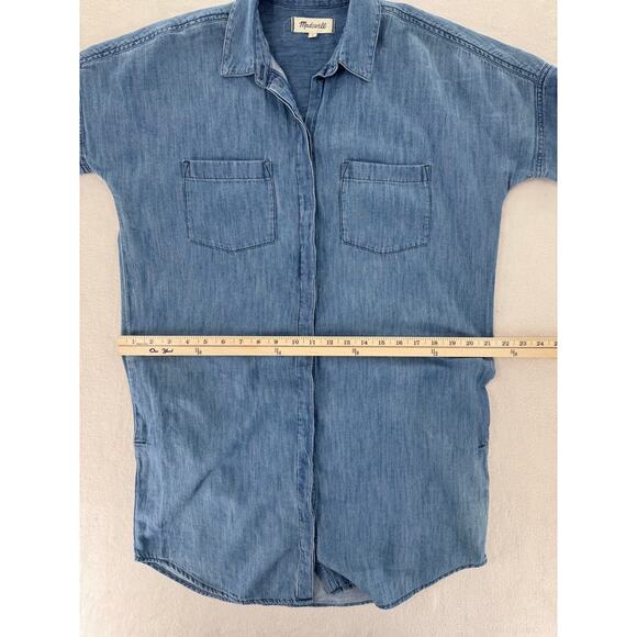 Madewell Chambray Denim Shirt Dress Cotton Linen Short Sleeve Button up S M - Picture 11 of 12